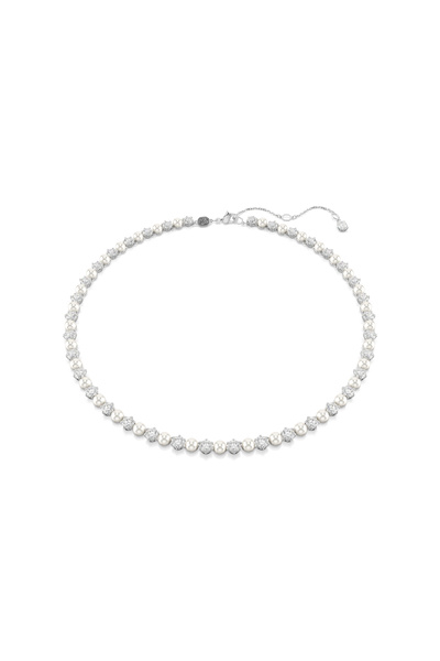 Swarovski Matrix Tennis kolye, Kristal inci, Yuvarlak kesim, Beyaz, Rodyum kaplama