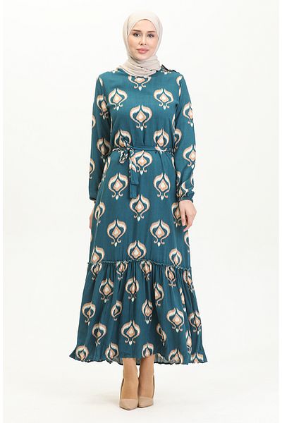 sefamerve Rochie Alisa Viscoza Culoare Petrol - Cu Faruri Si Curea 4599A-01