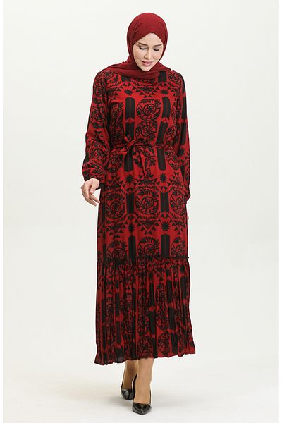 sefamerve Red Viscose Dress - Alisa Farbal and Belted 4599-02