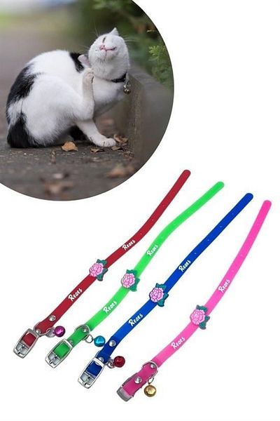 Tahtakale Toptancısı BUFFER® Cute Colorful Silicone Cat Dog Collar with Rattle Bell