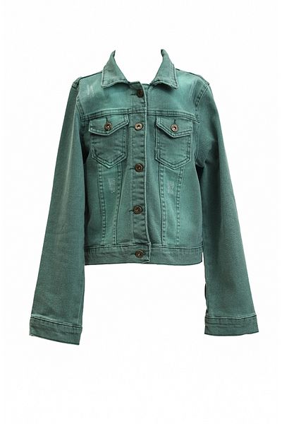 sefamerve Jachetă de blugi scurtă verde - Bolero cu nasturi 4001-01