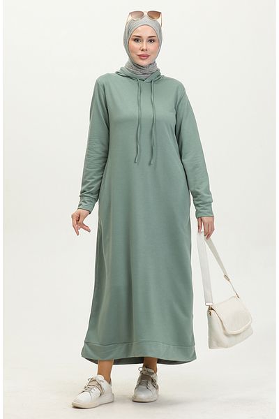 sefamerve Grünes Sportkleid mit Kapuze - 0190-20, Zweifädig