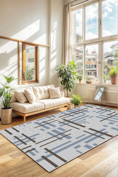 Hülya Home Salon Halısı Geometrik İskandinav Eskitmeli Dijital Baskı Yıkanabi...