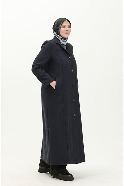 sefamerve Μπλε Navy Stamp Coat - Μεγάλο μέγεθος, Ολόσωμο κουμπιά 0176-02