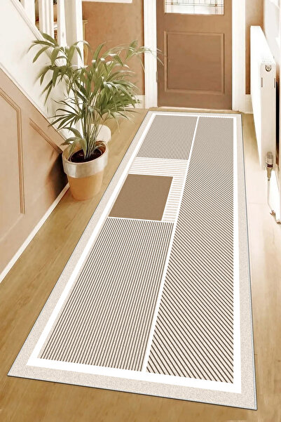 Hülya Home Runner Geometric Scandinavian Antique Digital Printing Washable Non-Slip Base 9020Runnerhulya