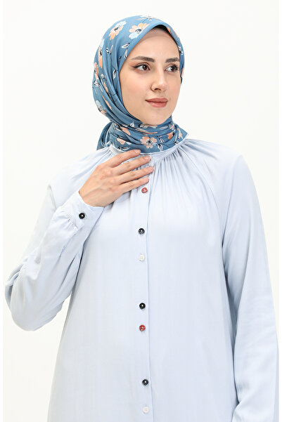 sefamerve Blue Viscose Dress - Double Button, Model 5110-02