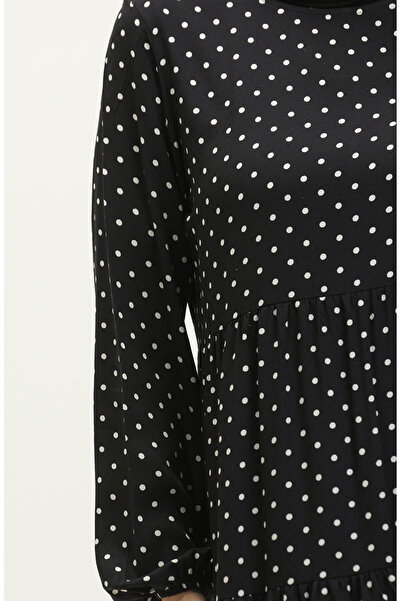 sefamerve 1997-01 Μαύρο και άσπρο πουά φόρεμα