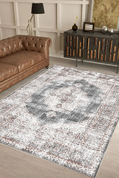 Hülya Home Salon Halısı Geometrik İskandinav Eskitmeli Dijital Baskı Yıkanabi...