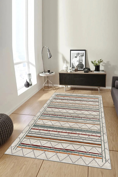 Hülya Home Salon Halısı Geometrik İskandinav Eskitmeli Dijital Baskı Yıkanabi...