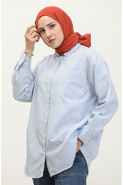 sefamerve Cămașă oversize cu dungi albastre - 4803-01