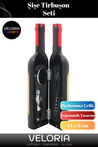 Veloria Premium Series Non-Tarnish Stainless Steel Cork Wine Cap Opener Bottle Corkscrew Set 14 X 6 cm