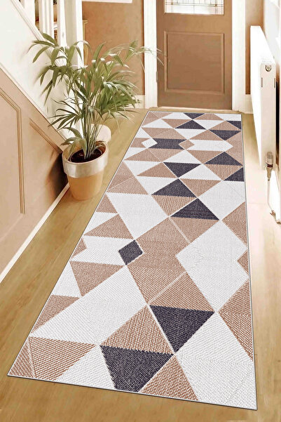 Hülya Home Runner Geometric Scandinavian Antique Digital Printing Washable Non-Slip Base 8130Runnerhulya