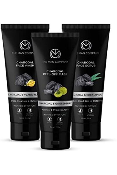The Man Company Face Cleanser Kit (Charcoal Peel Off+ Charcoal Face Wash + Charcoal Scrub) - Pack of