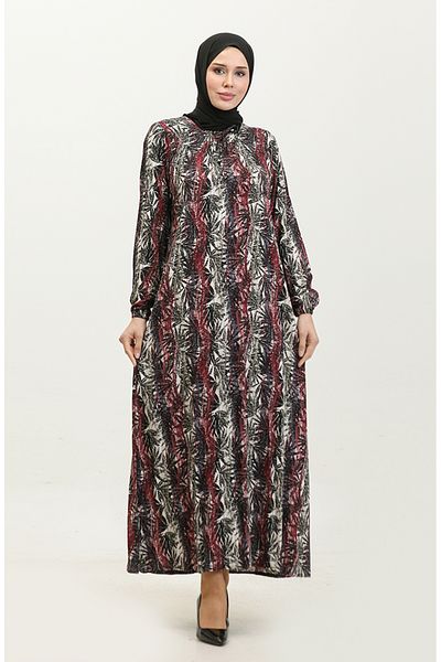 sefamerve Φόρεμα με μοτίβο βισκόζης Plus Size - 44851F-04 Plum