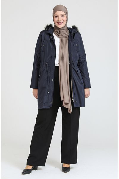sefamerve Κοντό παλτό Navy Blue - Plus Size Bondit 10455-05