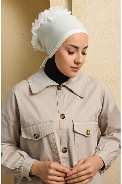 sefamerve Ecru Bonnet 90112-06 - Frilly