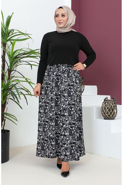 sefamerve Φούστα Navy Blue Viscose - Plus Size, σπαστό, Μοντέλο 4360E-01