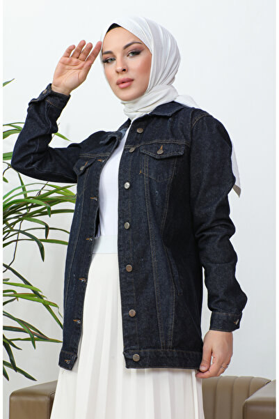 sefamerve Düğmeli Cepli Kot Ceket 38001-05 Koyu Lacivert