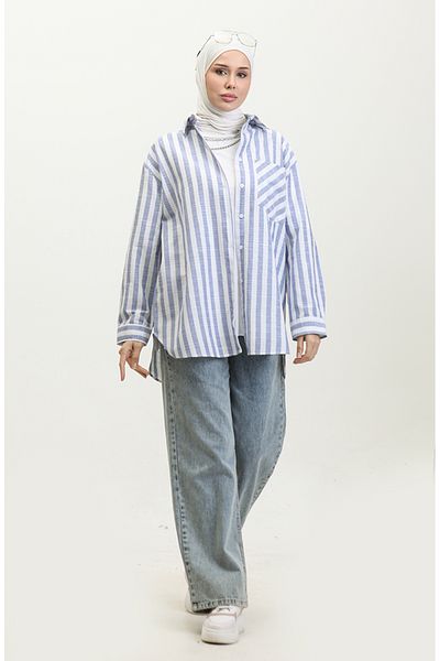 sefamerve Πουκάμισο Indigo Linen Blended ριγέ - 4817-01