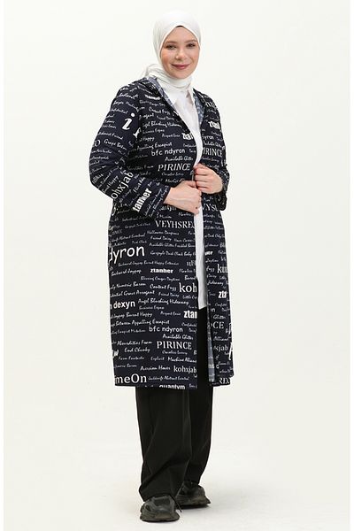 sefamerve Καπάκι με κουκούλα Navy Blue Plus Size - 4707-02