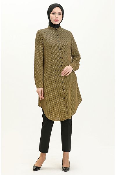 sefamerve Mustard Viscose Printed Tunic - 2554-01