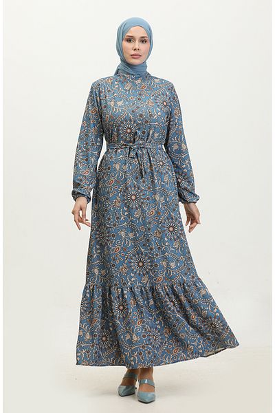 sefamerve Φόρεμα Indigo Print and Belted - 0364-01