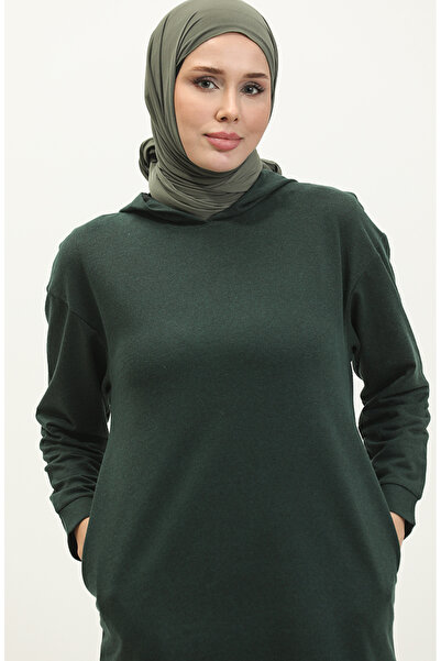 sefamerve Kapüşonlu Spor Tunik 3007-35 Nefti Yeşil