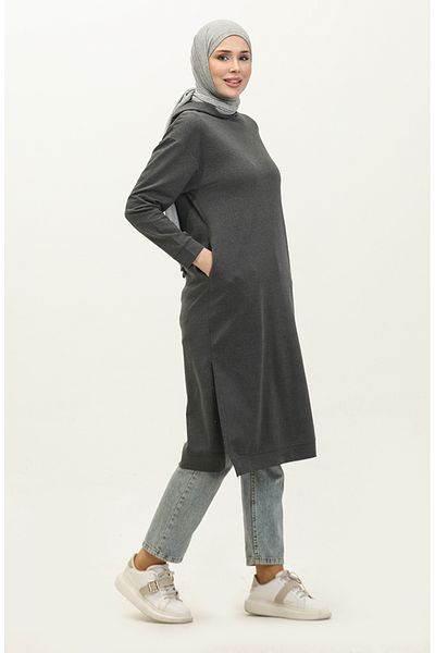 sefamerve Anthracite Hooded Sports Tunic 3007-30