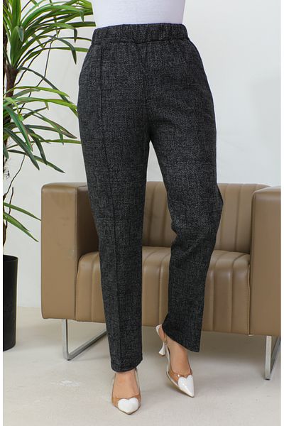 sefamerve Pantaloni cu dungi jacquard 1037d 1037d-01 Negru