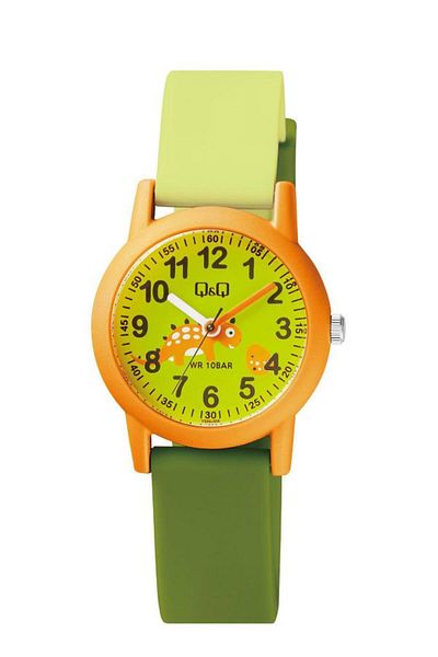 Q&Q Qq Vs49J008Y Plastic Cord 10 Bar Waterproof Orange-Green Children's Wristwatch
