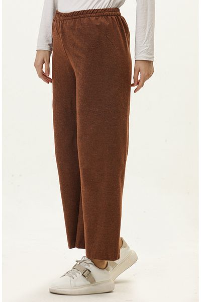 sefamerve Pantaloni cu talie elastică cu picior lat de culoare cărămidă - 6108-06