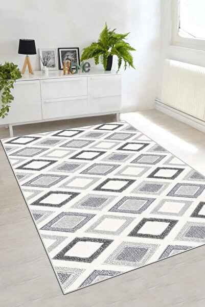 df home Salon Halısı Geometrik İskandinav Toz Tutmaz Dijital Baskı Yıkanabili...