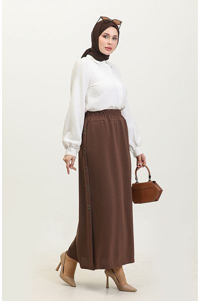 sefamerve Mink Large Size Skirt - Button Detail, Model 4206-01