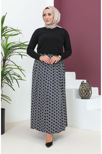sefamerve Φούστα Navy Blue Viscose - Plus Size, σπαστό, 4360C-01