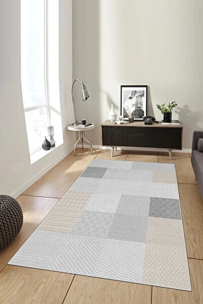Hülya Home Salon Halısı Geometrik İskandinav Eskitmeli Dijital Baskı Yıkanabi...