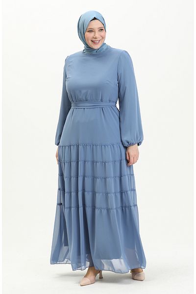 sefamerve 5712-02 Βραδινό φόρεμα Indigo Gathered