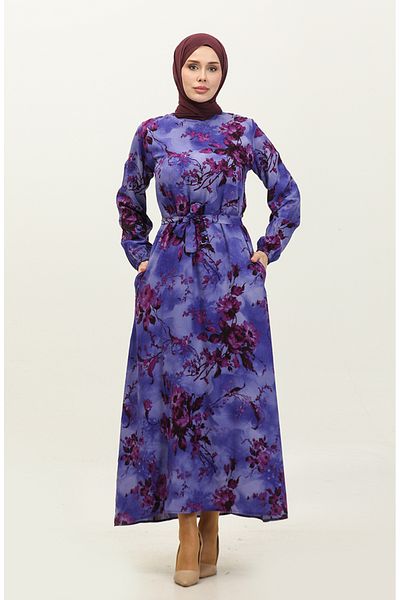 sefamerve Φόρεμα Ahsen Purple Plum Viscose Floral Print - 0329-09