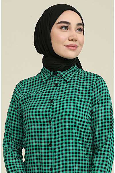 sefamerve Ekose Viskon Emprime Tunik 6561-03 Zümrüt Yeşili