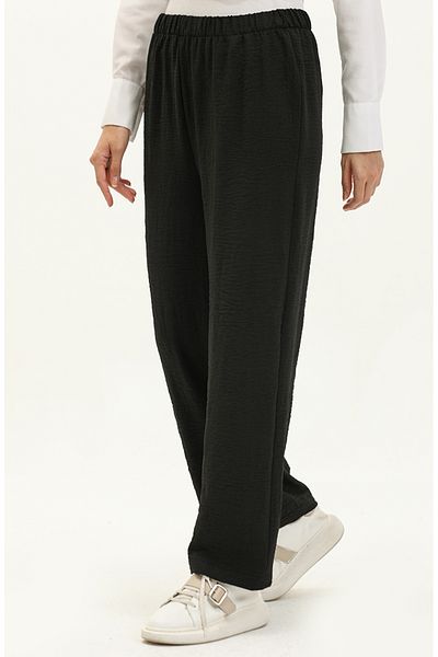 sefamerve Black Aerobin Fabric Wide Leg Trousers - 1007-01