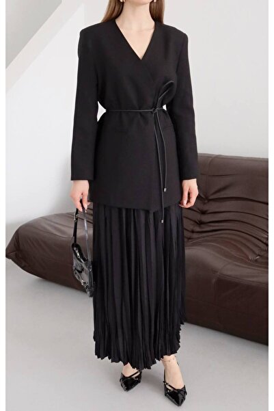 Moda İkra kadın bel bağlamalı blazer ceket