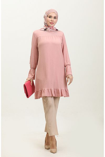 sefamerve Dusty Rose Tunika – Twist-Stoff, geraffter Rock, 0404DA-08