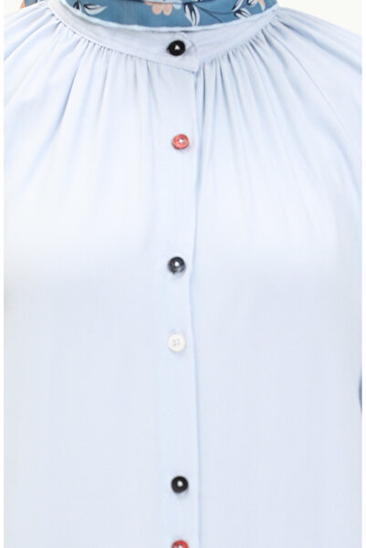 sefamerve Blue Viscose Dress - Double Button, Model 5110-02