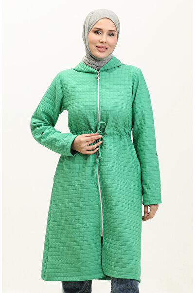 sefamerve Light Green Hooded and Drawstring Waist Cap - 0314-08