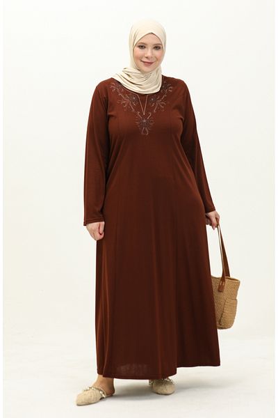 sefamerve Φόρεμα Tan Embroidered Plus Size - 4952-07