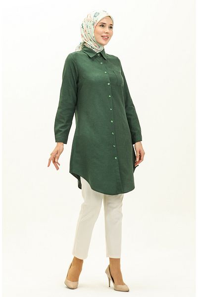 sefamerve Emerald Green Tunic - Με τσέπες και κουμπιά, Μοντέλο 6472-20