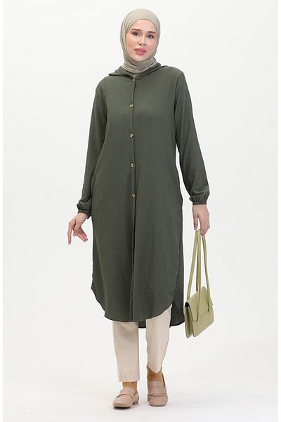 sefamerve Khaki čepice s kapucí a knoflíky - 7272-01
