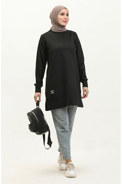 sefamerve Μαύρο Sports Tunic - Λεπτομέρεια με σχισμή, 0269-02