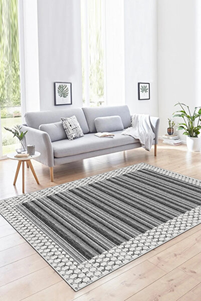 df home Salon Halısı Geometrik İskandinav Eskitmeli Dijital Baskı Yıkanabilir...
