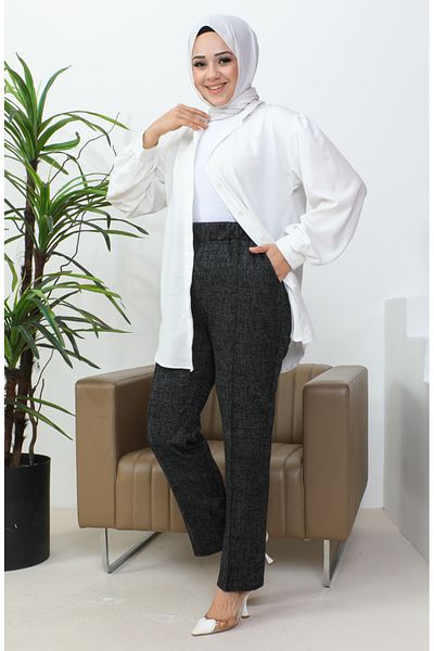 sefamerve Pantaloni cu dungi jacquard 1037d 1037d-01 Negru