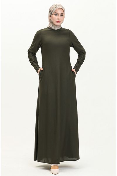 sefamerve Khaki Colored Pocket Dress - 0665-04 Model